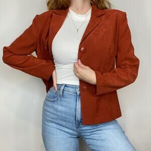 Vintage Y2K/90s Size Petite Large Pumpkin Spice Faux Suede Blazer Style Jacket
